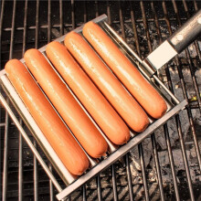 Stainless Steel Hot Dog Roller for Grill,Portable Sausage Roller Rack Non-Stick Surface, 360 Rotation, Fits BBQ