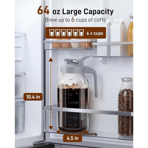 Cold Brew Coffee Maker - 2 Quart 64oz Stainless Steel Filter Cold Brew Pitcher Jar, Cold Brew MasonJar Coffee Maker 2