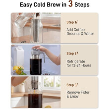 Cold Brew Coffee Maker - 2 Quart 64oz Stainless Steel Filter Cold Brew Pitcher Jar, Cold Brew MasonJar Coffee Maker
