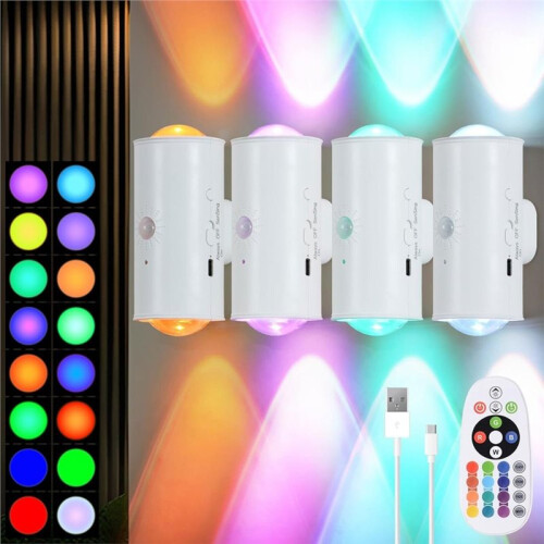 4 Pack LED Wireless Wall Sconce with Remote,16 Colors Changing, Motion Sensor Light for Hallway, Stairway, Bathroom 1