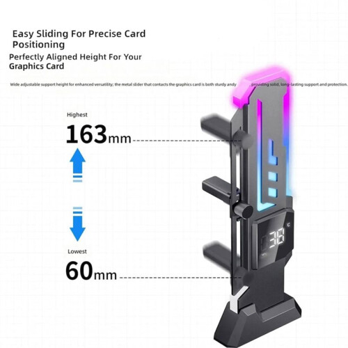 ARGB Gaming  Card Bracket with Temperature Display Magnetic Sole Metal Frame Easy to Install GPU Stand Black 2
