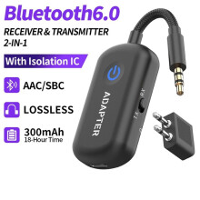 6.0 Wireless Audio Transmitter and Receiver 3.5mm Plug Supports AAC/SBC Built-in Mic for Device