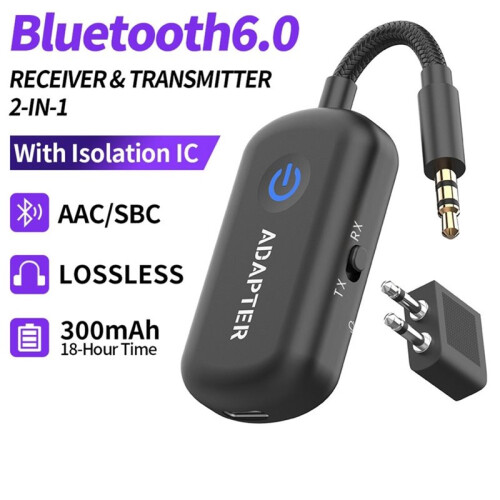 6.0 Wireless Audio Transmitter and Receiver 3.5mm Plug Supports AAC/SBC Built-in Mic for  Device