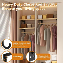 4Pack Closet Rod Bracket Support 300lbs Capacity 12 Inch Wall Mounted L-Shaped Shelf Brackets with Hooks