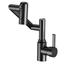 Robinet Rotatif Universel en Acier Inoxydable avec Noyau de Valve à Disque en Céramique et Affichage Numérique de la Température (Noir)