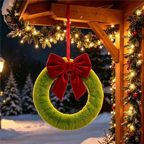 Guirlanda de Natal para Porta da Frente com Laço 9,8 Polegadas Decorações de Porta de Parede de Natal 2