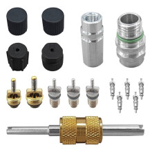 R12 R134A Car Air Conditioning Valve Core Kit Car & HVAC AC Refrigerant Tool,High-Low-Pressure A/C Service Port