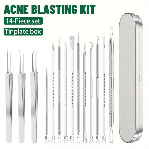 14pcs Multi-Functional Cell Clips Remove Acne and Pimples Professional Blackhead Remover Kit with Stainless Steel Tools 1