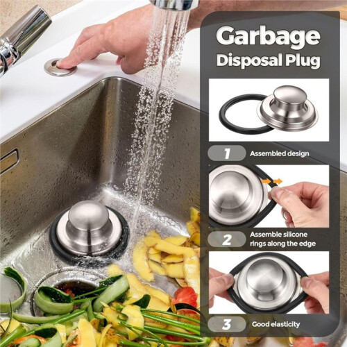4 Pcs Brushed Silver Kitchen Sink Accessories, 3.4" Garbage Disposal  Guards, Drain Strainer & Stopper Set 2