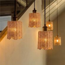 2 Pcs Rattan Lamp Shade,with E14 Adapter Drum Lamp Shade E26 E27 Lampshade Light Cover Chandelier Floor