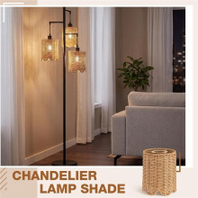 2 Pcs Rattan Lamp Shade,with E14 Adapter Drum Lamp Shade E26 E27 Lampshade Light Cover Chandelier Floor