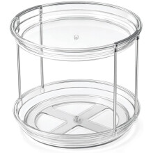 360 Rotating 2-Tier Clear Makeup Organizer, 10.6" Lazy Susan Turntable for Skincare & Perfume, Space-Saving Vanity Tray
