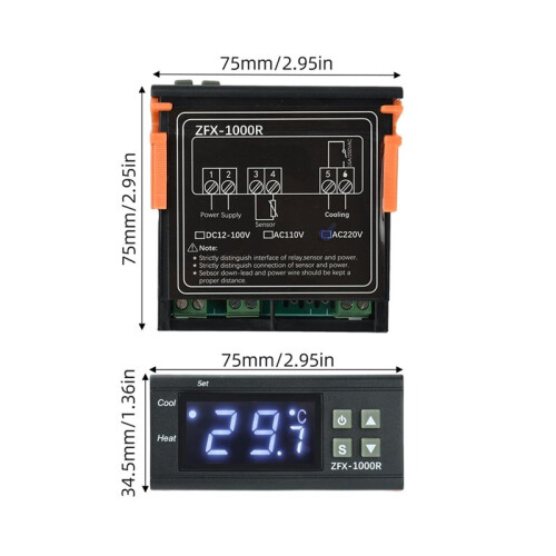 ZFX-1000R Digital Temperature Controller  12-100V LED Thermostat Thermoregulator 16A Output Heating Cooling Control 2