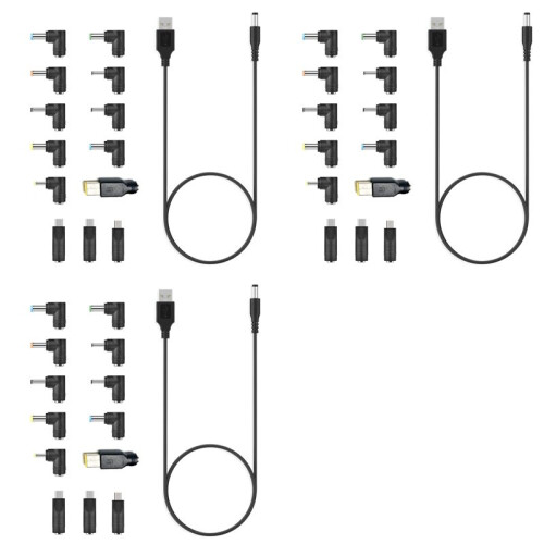 3X USB to  Power Cable Universal USB to  Jack Charging Cable Power Cord with 39 Interchangeable Plug Connectors