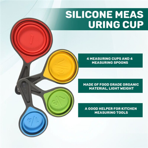 Foldable Silicone Measuring Cups and Measuring Spoons Set, Measuring Spoons for Cooking Baking Dosing Dosing Aid 1