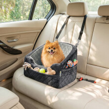(Grey) PawHut Dog Car Seat, Detachable Dog Booster Seat with Seat Belt