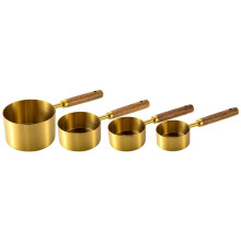 Ensemble de Tasses à Mesurer en Acier Inoxydable avec Manche en Bois pour la Pâtisserie, le Café et le Bar - Outils de Cuisine de Précision B