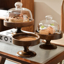 Elegante Taartstandaard met Glazen Deksel - Dessertbord van Hout en Glas, Dim Sum-Schaal, Broodbord S