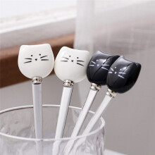 Cute Cats Coffee Spoon and Fork Set, Ceramic Stainless Steel Cats Dessert Spoon Drink Spoons Fruit Fork