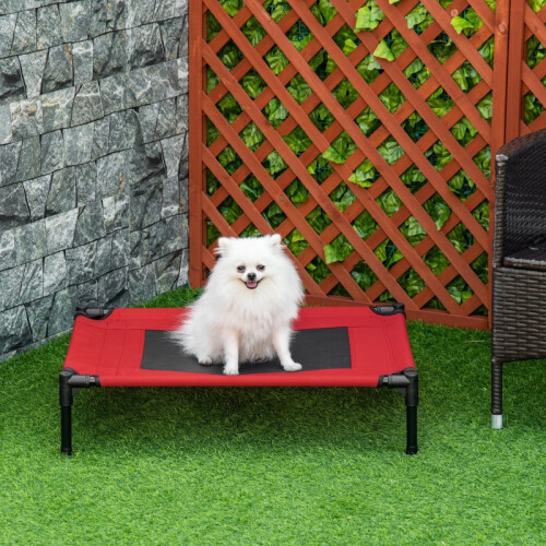 Raised Dog Bed – Elevated Pet Bed, Black & Red 1