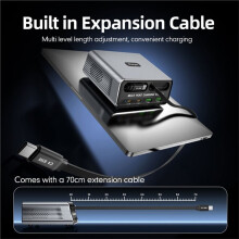 100W Multi-Port GaN Fast Charger Hub with 70cm Retractable Cable for Laptop/Phone/Tablet Charging Station EU Plug