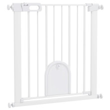 75-82cm Pet Safet Gaye, Pressure Fit Stair, with Cat Flap, Double Locking, White