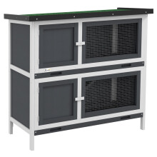 Double Decker Rabbit Hutch 2 Tier Guinea Pig House Pet Cage Outdoor with Sliding-out Tray, 100 x 47 x 91cm, Grey