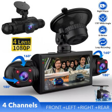 360 1080P FHD Car DVR 4 Lens Dash Cam Front and Rear Recorder G-sensor Camera