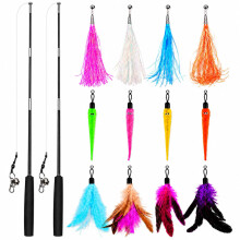 14 PCS Cat Feather Toys, Cat Toys for Indoor Cats, Cat Teaser Wand with Bells and Feather, 2 Teaser Wand with 12 Refills