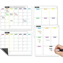 Pachet de 4 agende magnetice pentru frigider, tablă albă, calendar săptămânal, listă de mese, organizator Premium