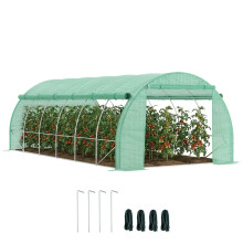 Polytunnel Greenhouse Walk-in Grow House Tent with Roll-up Sidewalls, Zipped Door and 12 Windows, 6x3x2m Green