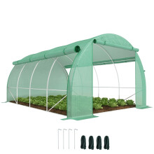 Polytunnel Greenhouse Walk-in Grow House Tent with Roll-up Sidewalls, Zipped Door and 8 Windows, 4x3x2m Green