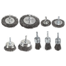 9PC Coarse Crimped Wire Wheel Cup Pen Brush Set for Drill,Carbon Steel Wire Brush with Hex Shank for Removing Paint