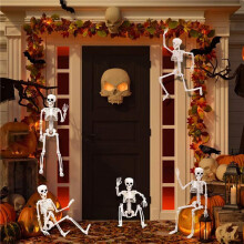 3X Décorations de Squelettes D'Halloween, Squelette en Plastique Mobile, Squelette Complet Du Corps avec Articulations Mobiles