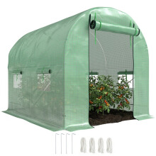Walk-In Garden Polytunnel Greenhouse with Steel Frame, PE Cover, Roll-Up Door and 4 Windows, 2.5 x 2m, Green