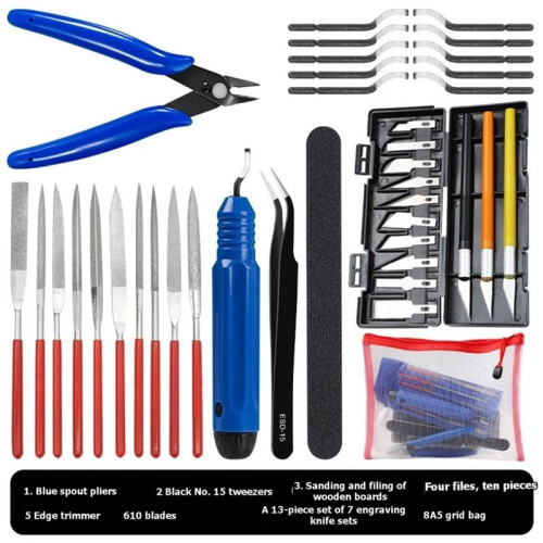 Complete Deburring Tool Kit for 3D Printing with Flush Cutter, Pliers, Sanding Tools & More for Resin Pla Plastic 1