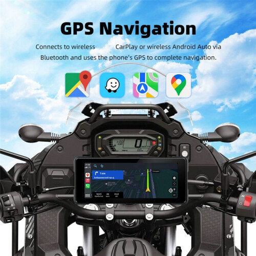 7 Inch Motorcycle Wireless Carplay & Android Auto Front Rear Camera Dual  DVR GPS Navigation Display Screen B 2