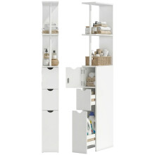 Slim Bathroom Storage Cabinet with Drawers, Tall Bathroom Cupboard with 2-Tier Shelf, White
