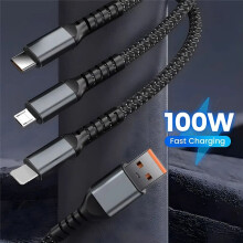 100W Fast Charging Cable Multi Charger Cable Nylon Braided Multiple USB Universal 3-in-1 Charging Cord Adapter 10 Pieces