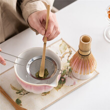 Cherry Blossom Matcha Bowl Set 8pc with Master Cup 100-Prong Bamboo Whisk Tea Scoop Song Dynasty-Inspired Tea Kit