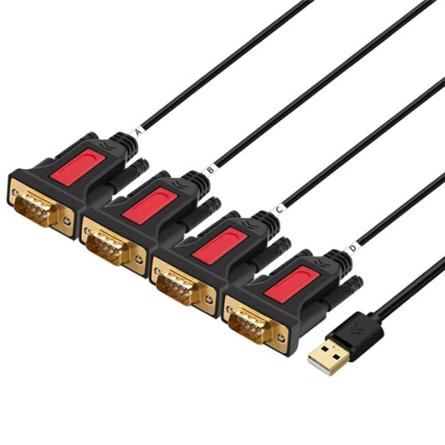 4 Port USB to RS232 DB9 Serial (9-Pin) Adapter Cable for  OS, Windows, Android, Linux 1