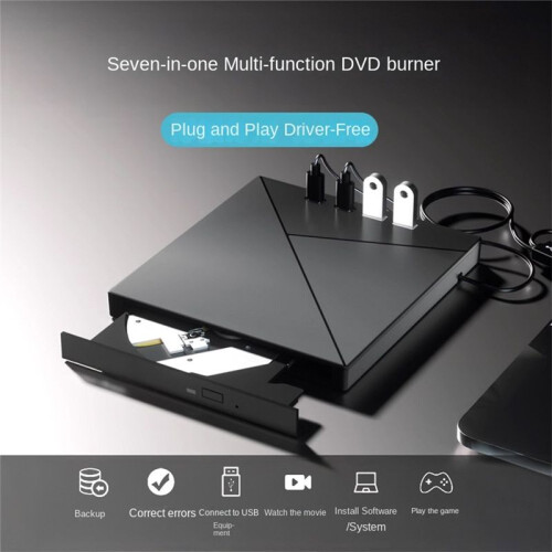 7 in 1 External Drive USB3.0 Burner CD DVD +/-RW Player with /TF  Optical Drive for Windows 2