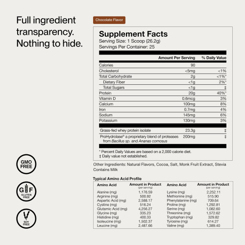Momentous Essential Grass-Fed Whey Protein Isolate 24 Servings Chocolate 1