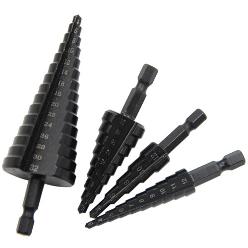 Hexagonal Shank Straight  Black Step Drill Bit 4-12mm,4-20mm,4-32mm,3-12mm Reaming Step Drill Tower Drill Tool