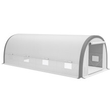 6 x 3(m) Polytunnel Greenhouse with Upgraded Structure, Mesh Door and Windows, 15 Plant Labels, White