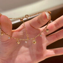 (Golden heart-shaped tassel diamond bracelet) Dainty Pearl Beaded Bracelet Gold Tone Crystal Charm Women Daily Wrist Jewellery