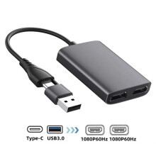 USB 3.0/Type-C to Dual 1080P 60Hz HD Display Adapter 2 Different Screen Extender Hub for M1 M2 MACOS V10.15 Windows 10