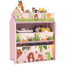 3-Tier Kids Toy Storage Unit with 6 Removable Storage Boxes, for Playroom, Bedroom, Children's Room, Nursery, Pink