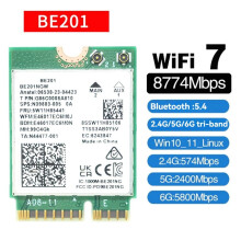 BE201 BE201NGW WIFI7 Card M.2 Cnvio3 8774Mbps Tri-Band BT5.4 Wireless WIFI Module for Win10/11 64-Bit with Antennas