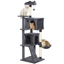 160cm Large Cat Tree Tower with Sisal Scratching Posts, Condos, Plush Perches, Hammock, Ladder, Dark Grey